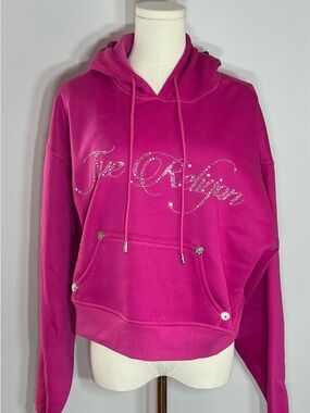 NWT True Religion Crystal Crown Long Sleeve Cropped Boyfriend Hoodie